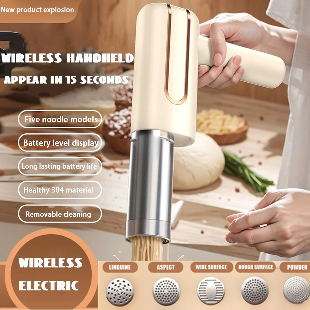 Kitchen Wireless Noodle Making Machine 5 Molds Electric Handheld Ramen Pasta Maker Portable Automatic Barrel For Home 제면기 국수뽑는기계