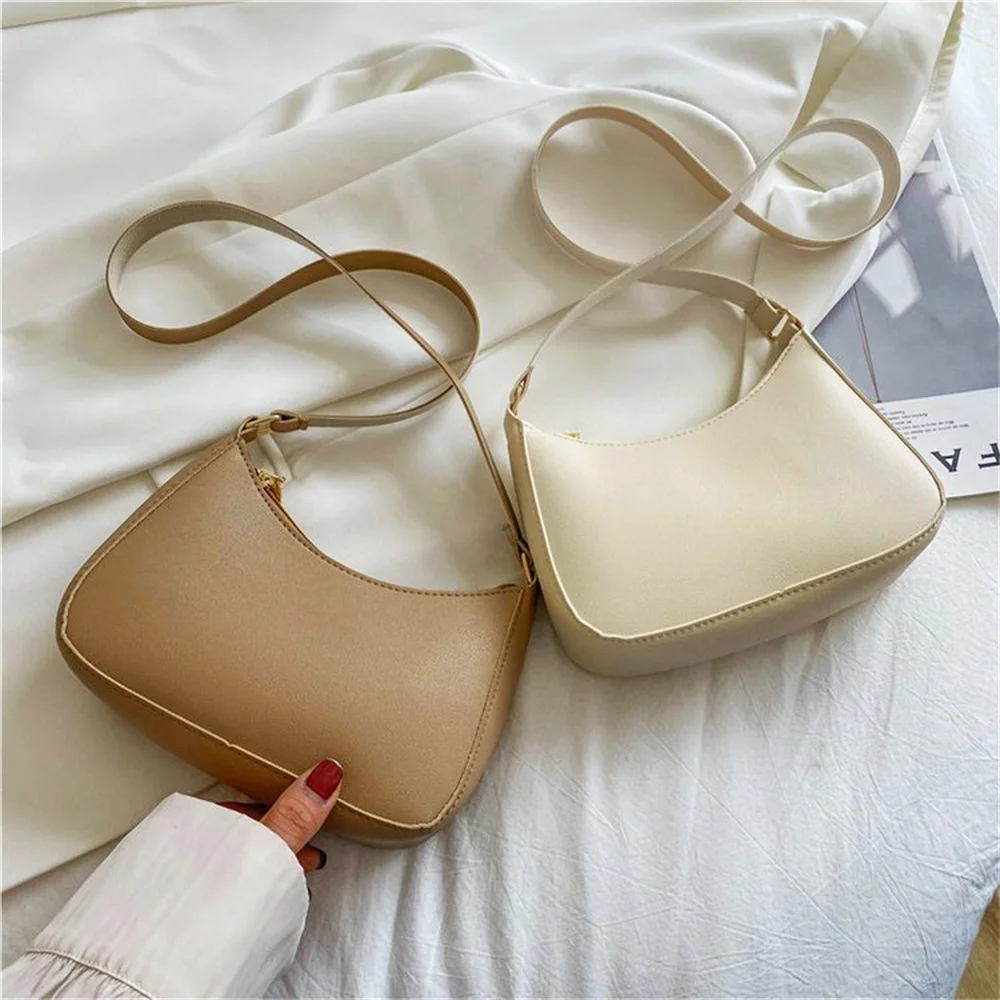 New Women\'s Fashion Handbags Solid Color Pu Leather Shoulder Underarm Bag Retro Hobos Handbags Ladies Armpit Bags Designer 2022