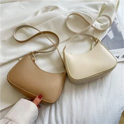 New Women's Fashion Handbags Solid Color Pu Leather Shoulder Underarm Bag Retro Hobos Handbags Ladies Armpit Bags Designer 2022