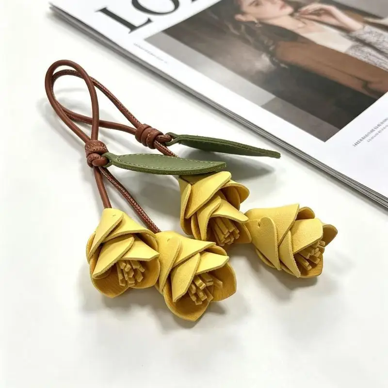 NEW Lovely Hanger Pu Leather Tulip Pendant Colorful Fashion Pu Flower Keychain Creative Bag Decoration Luggage Accessories