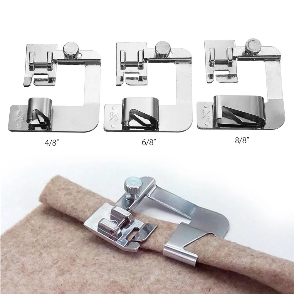 1/3 PCS Rolled Hem Presser Foot Set Wide Hemmer Foot Set Includes 1/2”, 3/4