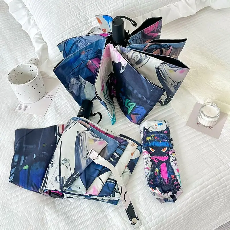 

Cat Design Прохладный зонт и защита от солнца и дождя Складной зонт Защита от солнца и ультрафиолета