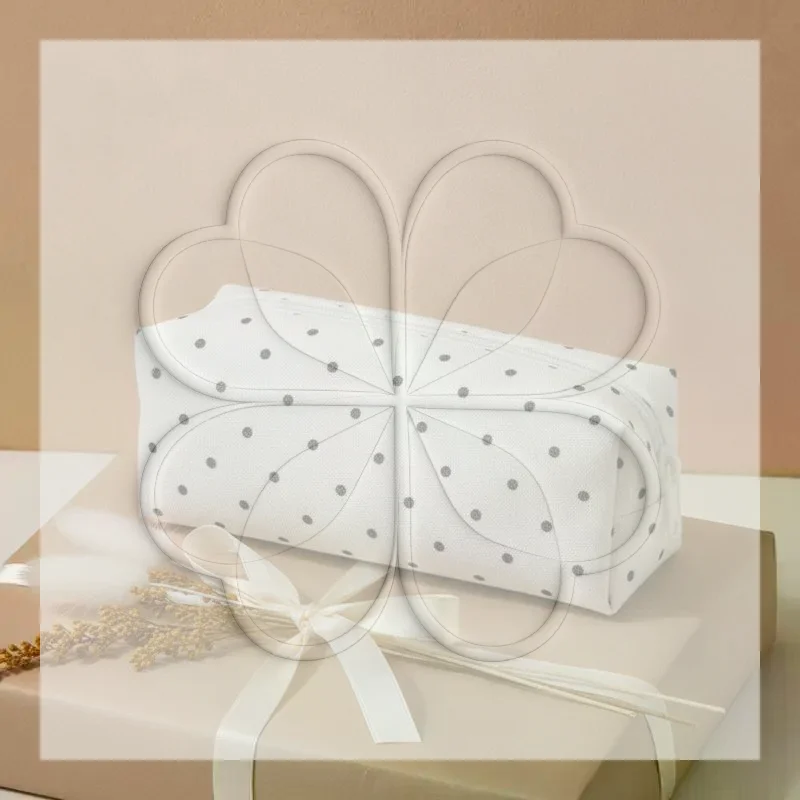 Canvas Pencil Case White Polka Dot Large Capacity Sturdy Zipper Lightweight Stationery Pouch for Student Back to School