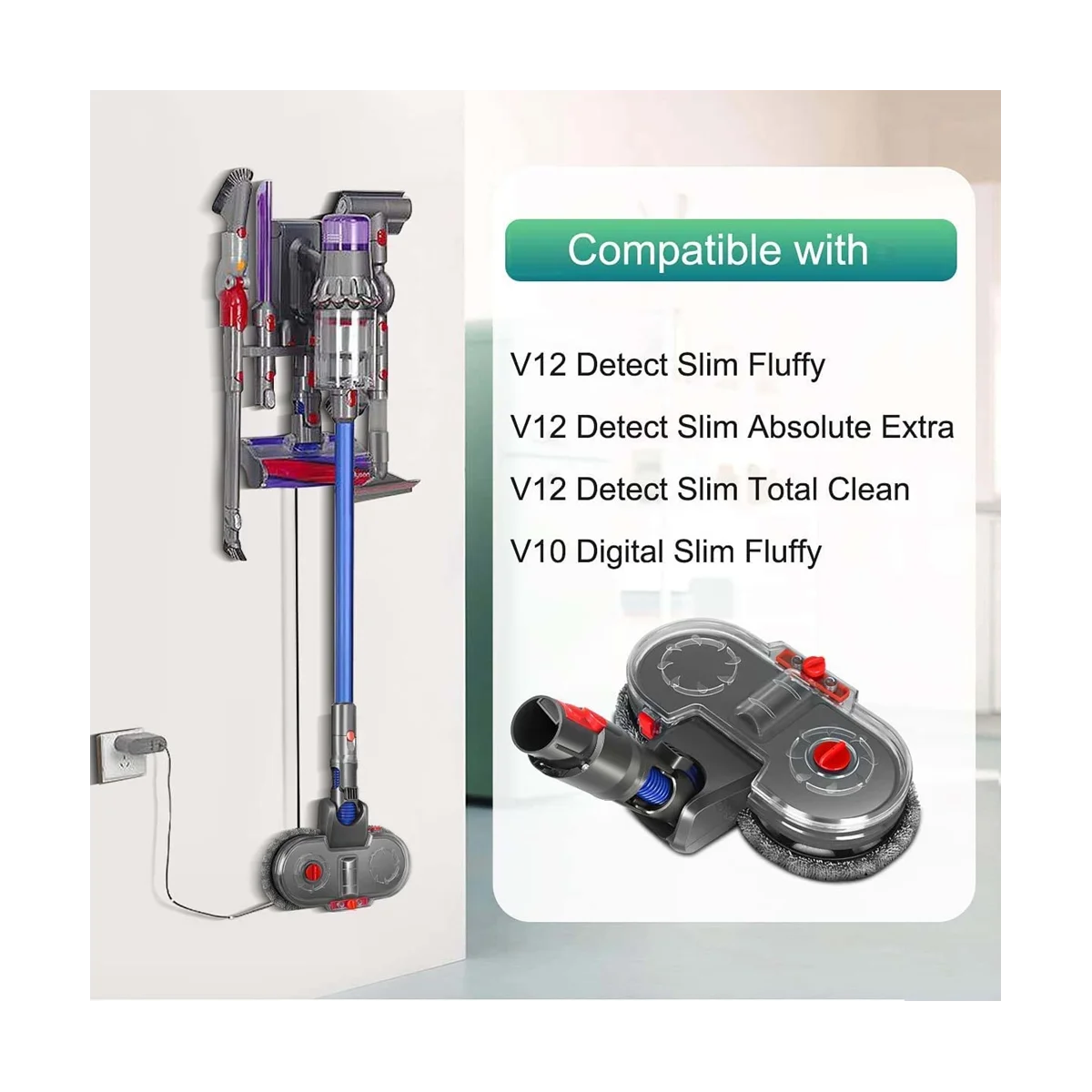 A09G-Electric Mop Attachment for V12 Detect Slim Vacuum Cleaner Mop Attachment with 6 Mop Pads and Removable Water Tank