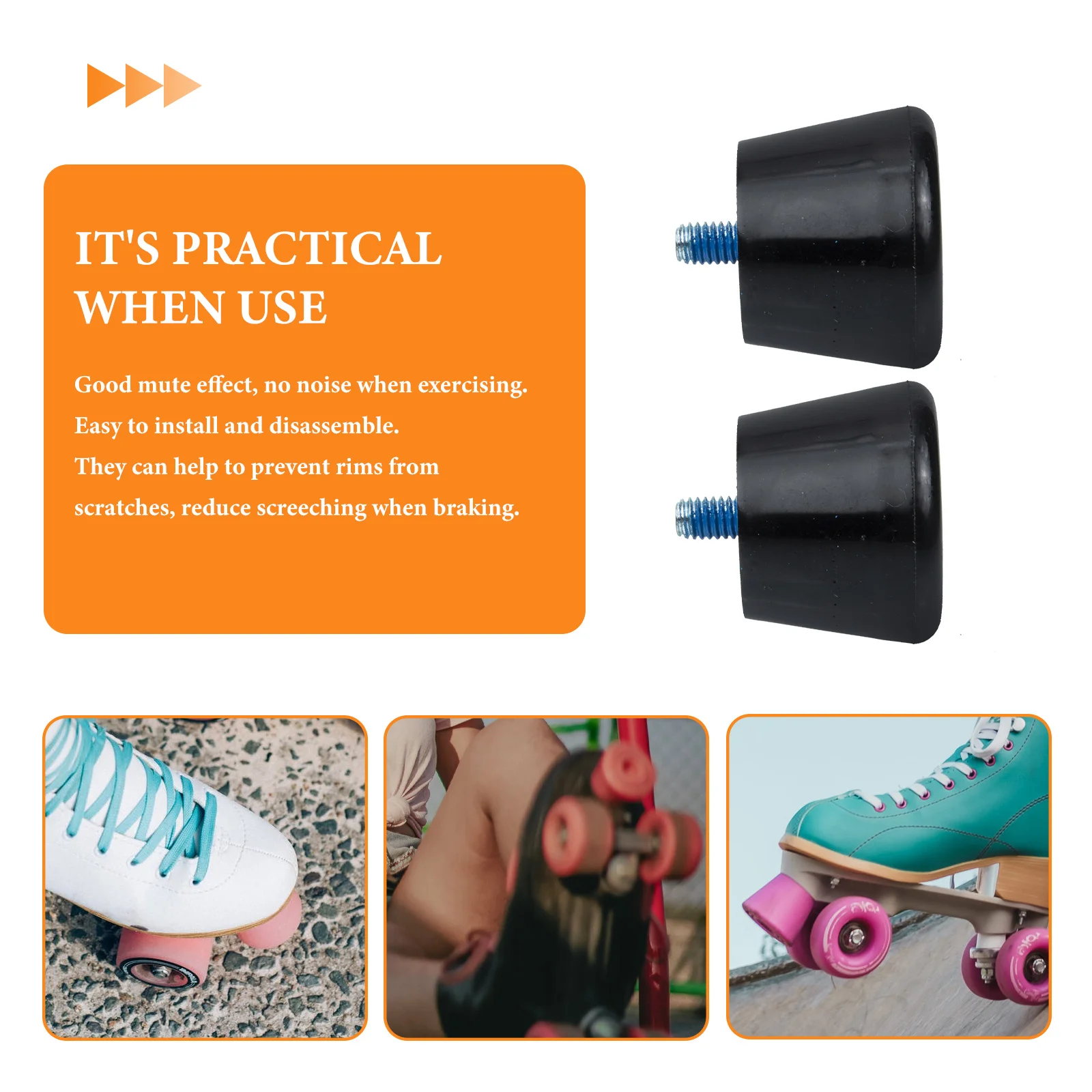 

Roller Skates Brakes Rubber Toe Stoppers Black Scroll Wheel Skateboard Wear Resistant Replaceable Lightweight Stable Inline