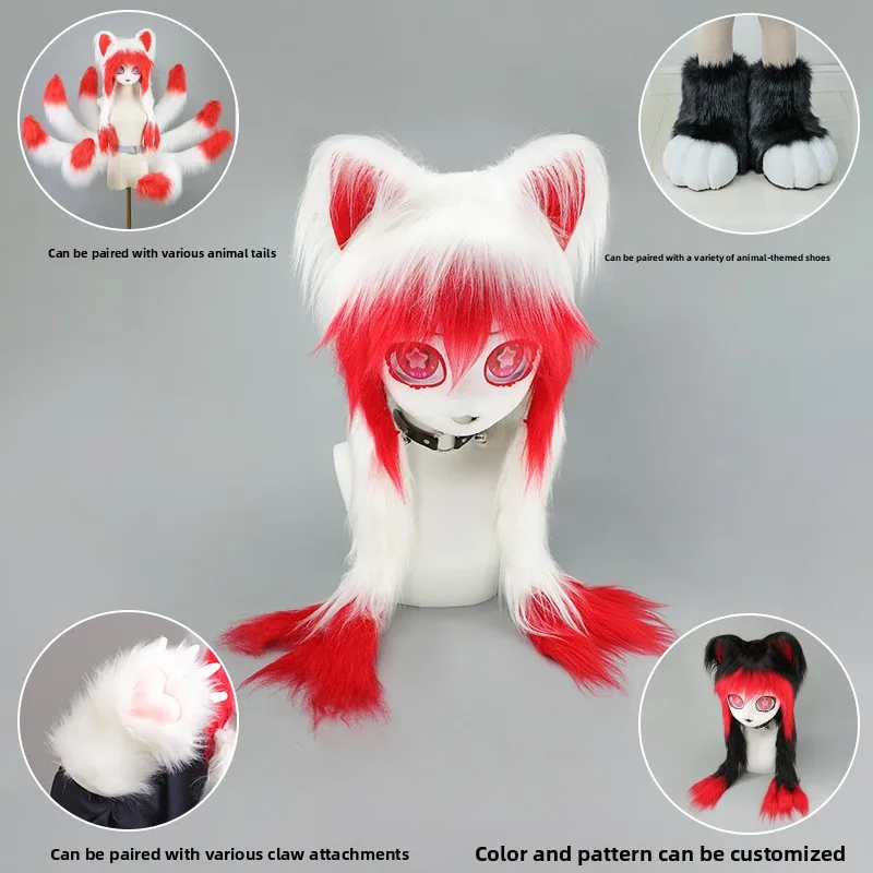 หมวกวิกผมหัวสัตว์แบบใหม่ งานแฮนด์เมด ขนฟู สำหรับคอสเพลย์อนิเมะ โลลิต้า สาวน้อย  พร็อพสำหรับการแสดง
