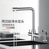 304 Stainless Steel Kitchen Faucet Hot and Cold Household Sink Dish Basin Double-out Three-in-one Drinking Water Purifier