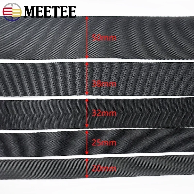 Meetee 5M 20/25/32/38mm Nylon Black Webbing Ribbons Bag Strap Band Belt Tape Webbings DIY Garment Sewing Material