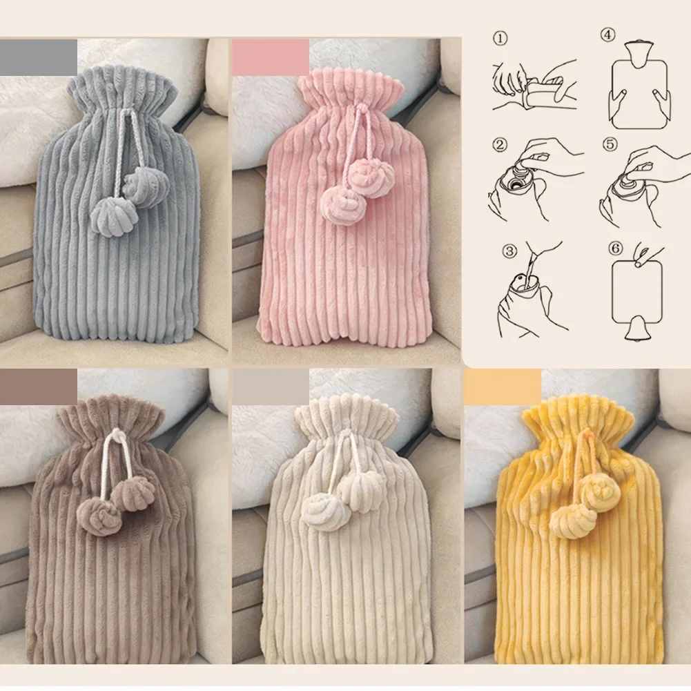 1000-2000ml Warm Water Bag Water-filling Hot Water Bag Cover Female Belly Hand Feet Keeping Warm Hand Warmer Hot Water Bottle Fo