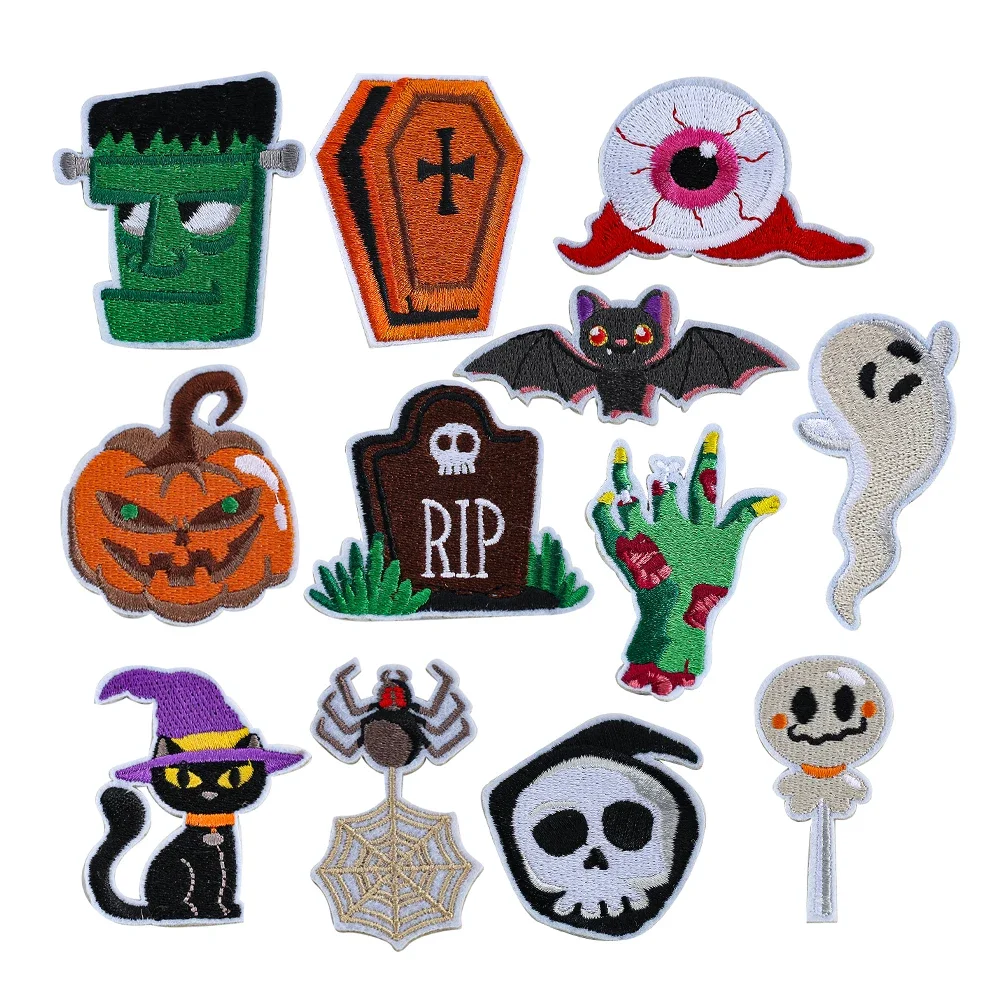 

12PCS/SET Embroidered Halloween Series Patch DIY Holiday Decoration Costume Accessories Iron on Transfers for Clothing Supplies