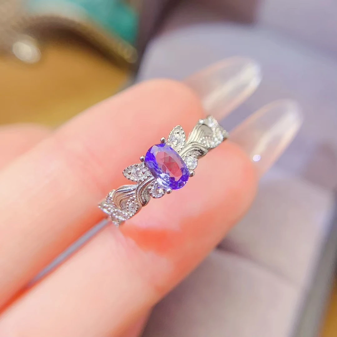 

Exquisite Sterling Silver Tanznaite Ring for Women 4mm*6mm 0.5ct Natural Tanzanite Jewelry Real 925 Silver Jewelry
