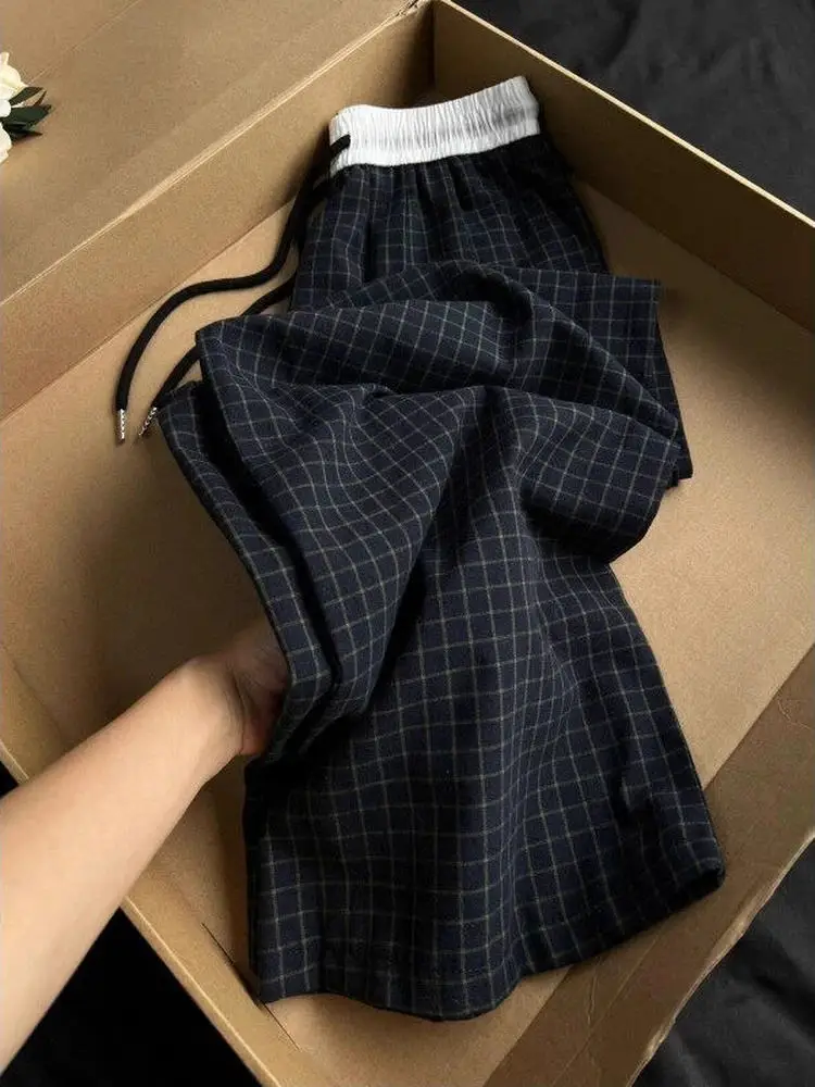 

Американские клетчатые брюки в стиле ретро для мужчин и женщин, летние тонкие свободные широкие брюки для пар, прямые брюки Cleanfit, повседневные брюки для отдыха