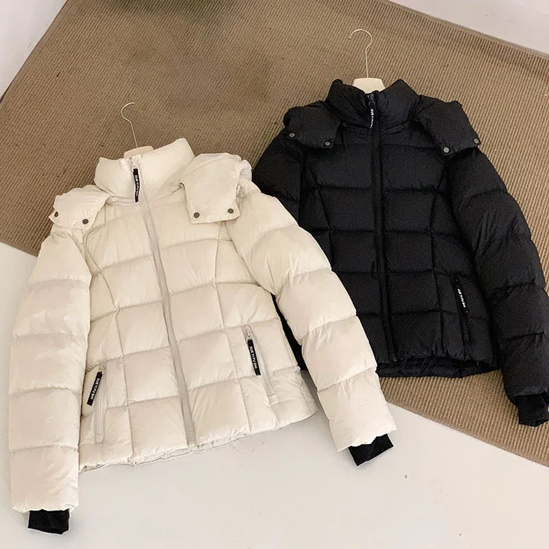 Hooded Cotton Coat for Women Winter New Slim Fit Thickened Warm Outerwear Solid Color Waist-tight Mid-Length Quilted Jacket