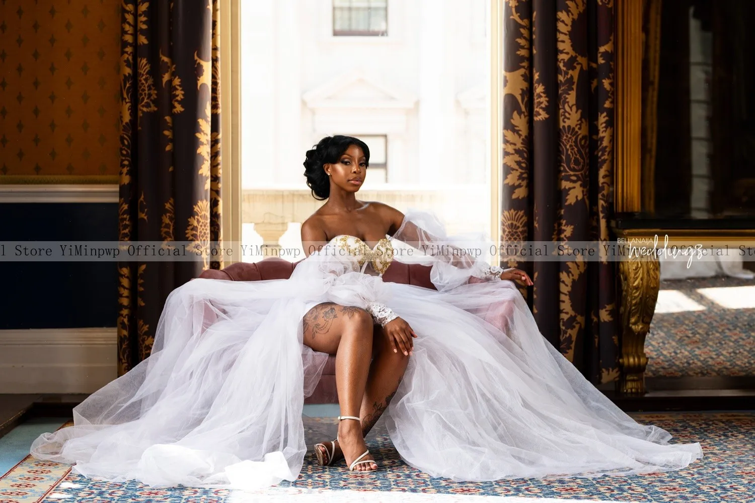 Vestido de novia de manga larga con hombros descubiertos, corpiño de ilusión de cuentas, cremallera en la espalda, blanco, África, boda