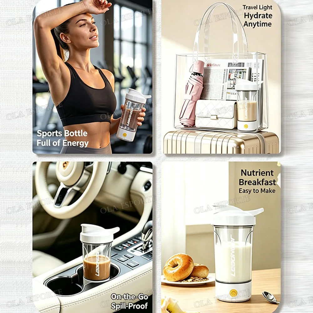 400ml Electric Automatic Mixing Cup Portable Whey Protein Shaker Bottle Battery Powered Fully Automatic Stirring Cup for Home