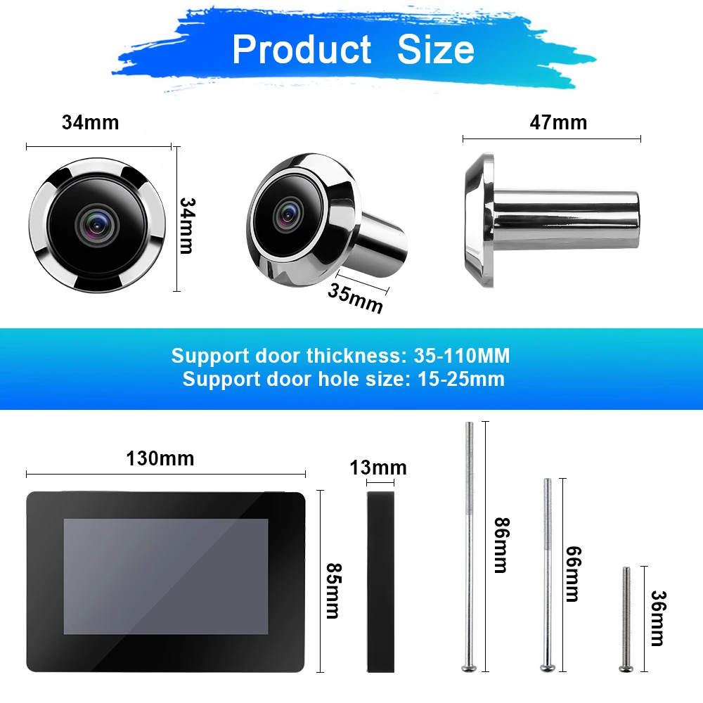 WSDCAM 4.3 inch 720p Door Peephole Viewer 120° Wide Angle Doorbell Camera 100W Pixels Door Eye Home Security Camera Monitor