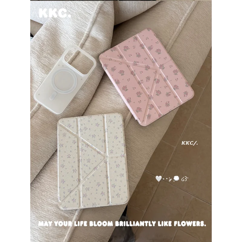 white flower Korean floral INS Y-fold case For Xiaomi Redmi Pad 6/7SPro 5 6 7 8 M7 11inch 12.5 2025 Pro Case earthquake-proof
