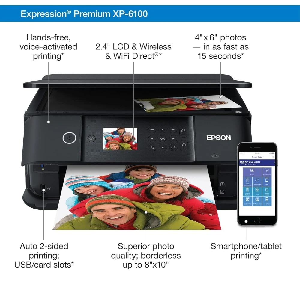 for XP-6100 Wireless Color Photo Printer with Scanner and Copier, Black, Medium