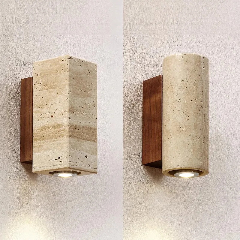 

Yellow Travertine Rectangular Prism Wall Sconce | Outdoor Waterproof Light for Bedroom, Courtyard, Balcony & Exteriors