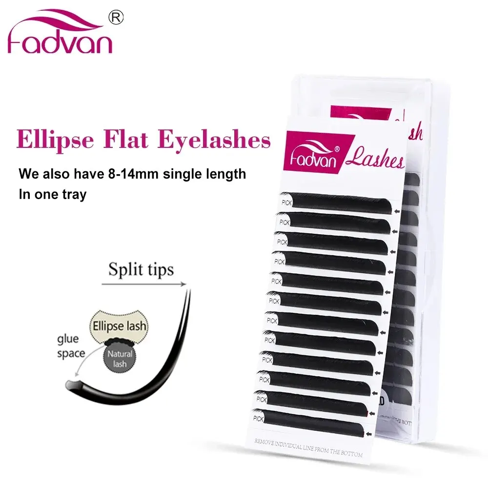 FADVAN Ellipse Flat C/D Curved 8-14mm Lashes Extensions Super Mink Black Eyelash Semi-permanent Individual Very Soft Wires Lash