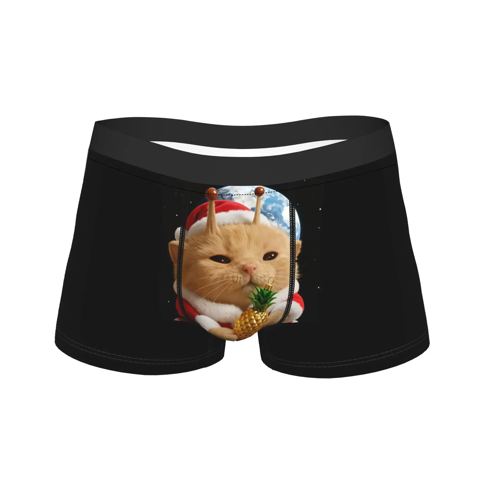 Funny Christmas Space Cat Underwear  Printed Boxershorts Trenky Male Underpants Comfortable Boxer Brief Gift Idea