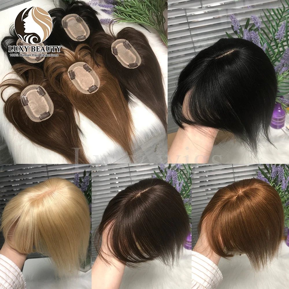 

8x12cm Human Hair Topper With Bangs Women Natural Black Brown Human Hair Topper Skin Scalp Clip in Topper Hair Pieces Human Hair