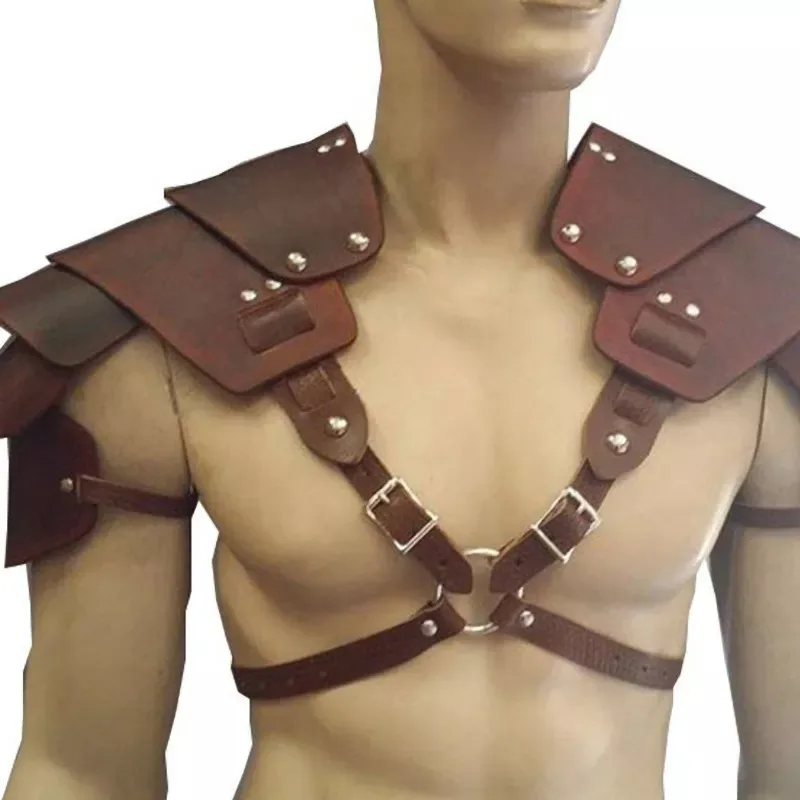 

Medieval Viking Warrior Shoulder Armor Gladiator Samurai Knight Pauldron Gothic Steampunk PU Leather Belt Armor Cosplay Costume