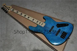 Blue 4 Strings Electric Bass Guitar Flamed Maple Top Acrylic Guard Maple Fingerboard Basswood Body  Factory Custom