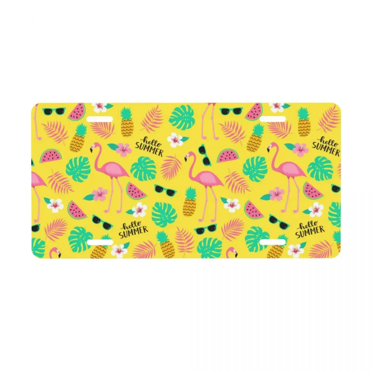 Flamingos And Leaves License Plate Tropical Pineapple Pattern Decorative Car Front License Plate Metal Vanity Tag 6 X 12 Inch