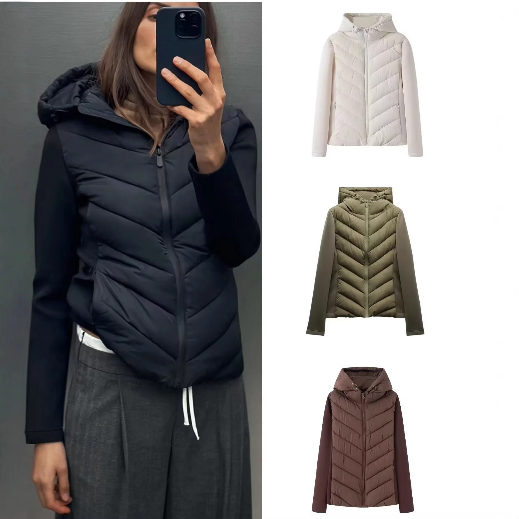 

Elegant Winter Women's Padded Coat Solid Stand Collar Hooded Cotton Jacket For Lady Minimalist Sport Casual Female Parka Jacket