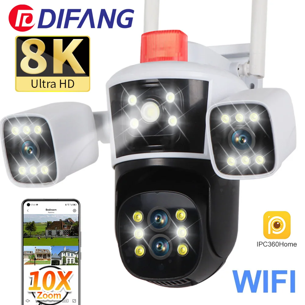 

8K WiFi IP Camera 10X Zoom Outdoor 6K Four Lens Three Screens Human Auto Tracking 16MP CCTV Security Video Surveillance Cameras