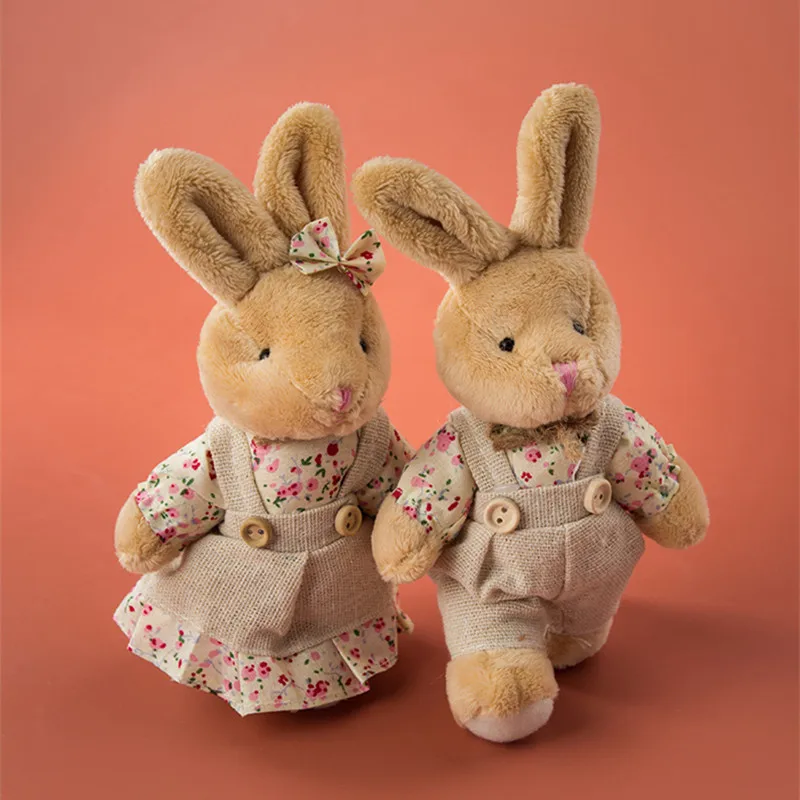 Casal Urso e Coelho Brinquedos de pelúcia Boneca de linho bonito para meninas, pingente de chaveiro, presente de festa infantil, atacado, 4 peças por lote