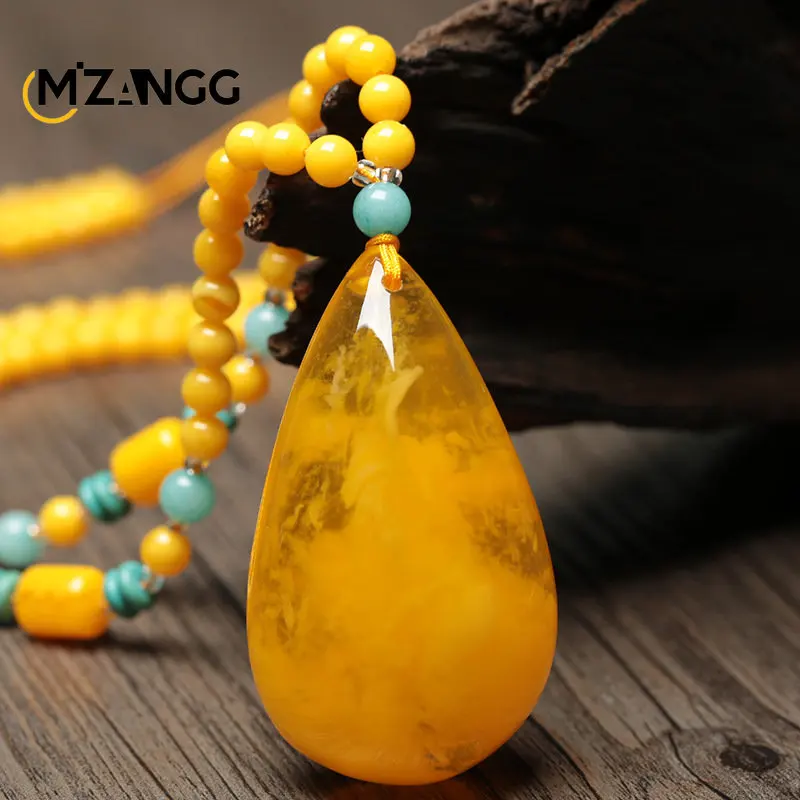 Amber Beeswax Drop Pendant Chicken Oil Yellow Old Beeswax No Matter Sign Sweater Chain Necklace Female Pendant