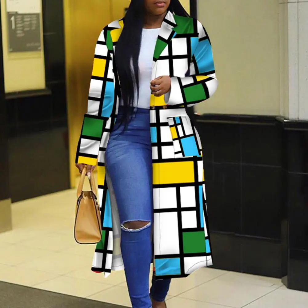 

African Coat Plaid Women Coat Color Block Plaid Double-breasted Jacket