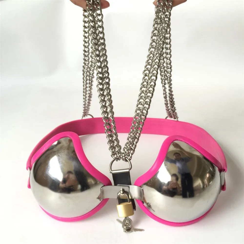 Female Adjustable Stainless Steel Band Bra Brassiere Breast Form With Lock Bondage Chastity Belt Device Ddsm Sex Toy 3 Color