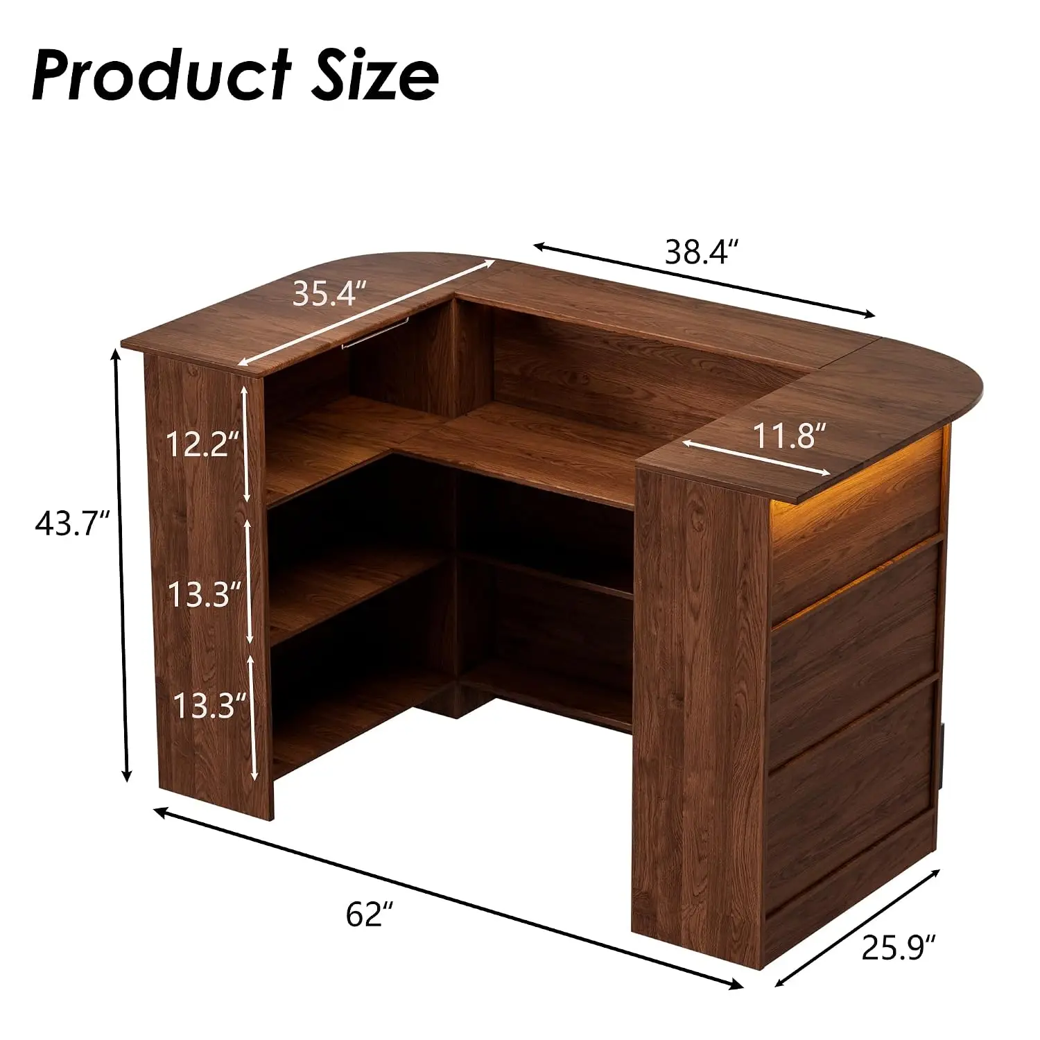 Bar Cabinet with LED Light & Stemware Holders 3 Tier Wooden Storage Modern U-Shaped Liquor Table for Living & Dining Room, Custo