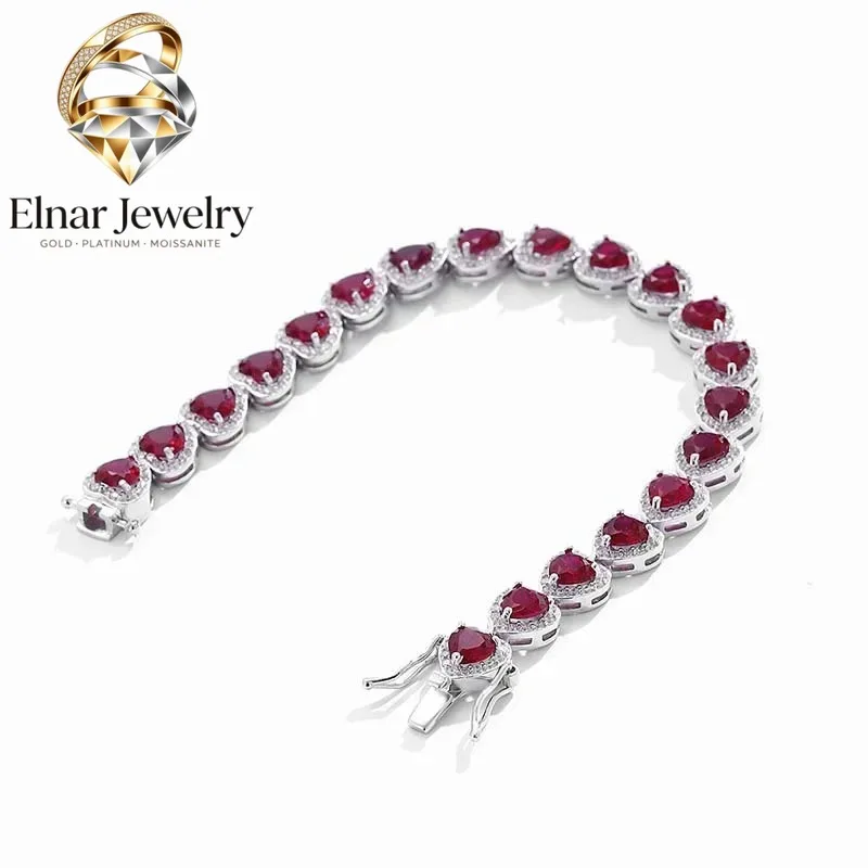 

Elnar Jewelry Luxury Solid Platinum PT950 Women's Pigeon Red Moissanite Diamond Heart-shaped Bracelet Tennis Chain