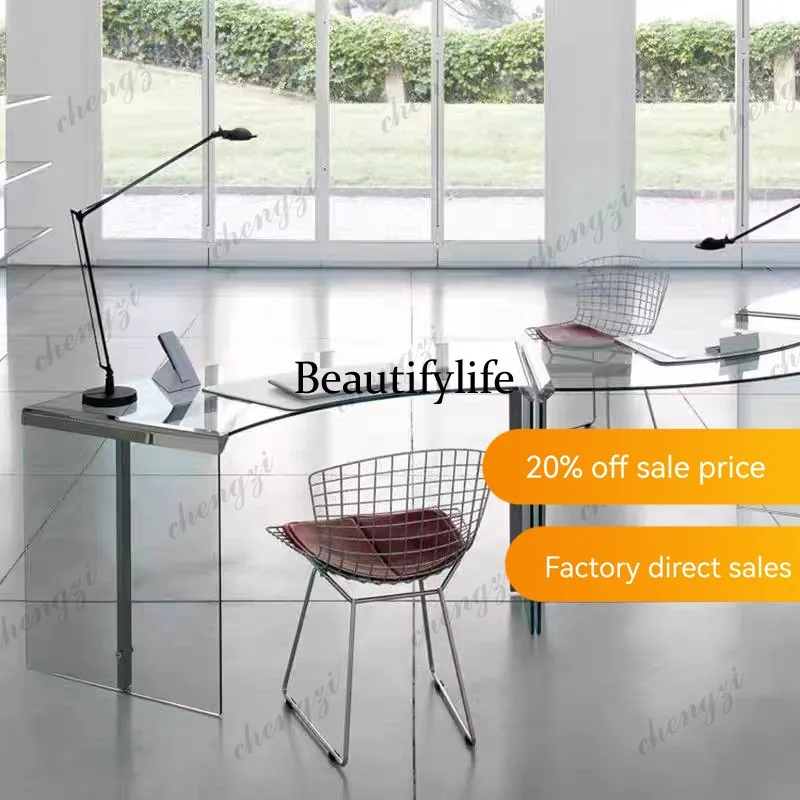JJ132 Italian minimalist fan desk designer modern tempered glass desk writing desk