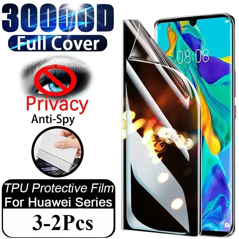 

3-2PCS Privacy Hydrogel Film For Huawei P60 P30 P40 P50 P20 Pro Lite Anti-Spy Curved Screen Protector Mate50 60 20 Pro Not Glass