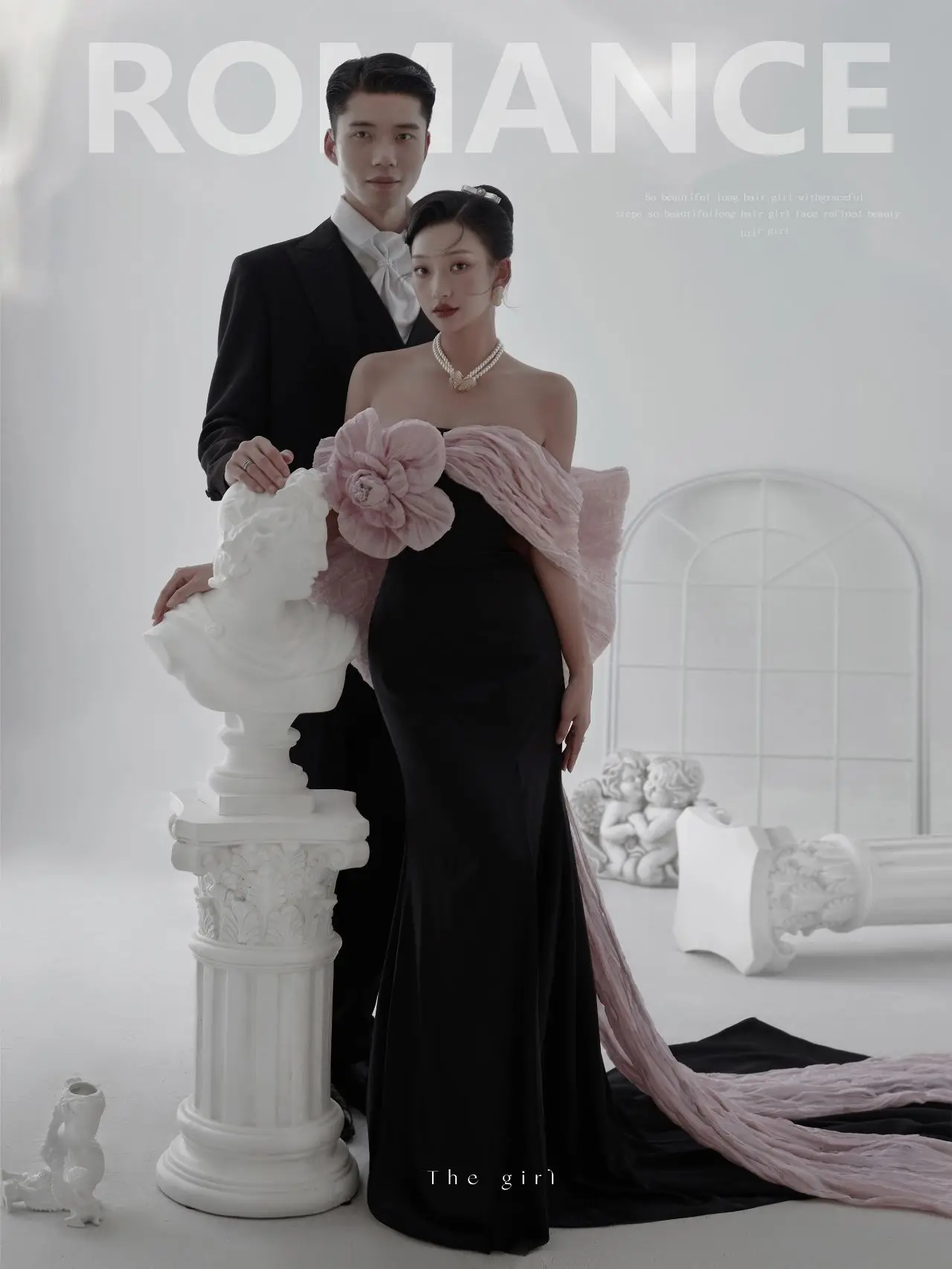 

Black Vintage One-Shoulder Mermaid Wedding Dress Couple Outdoor Photo Shoot Knot Stage Costume Women's Fashion