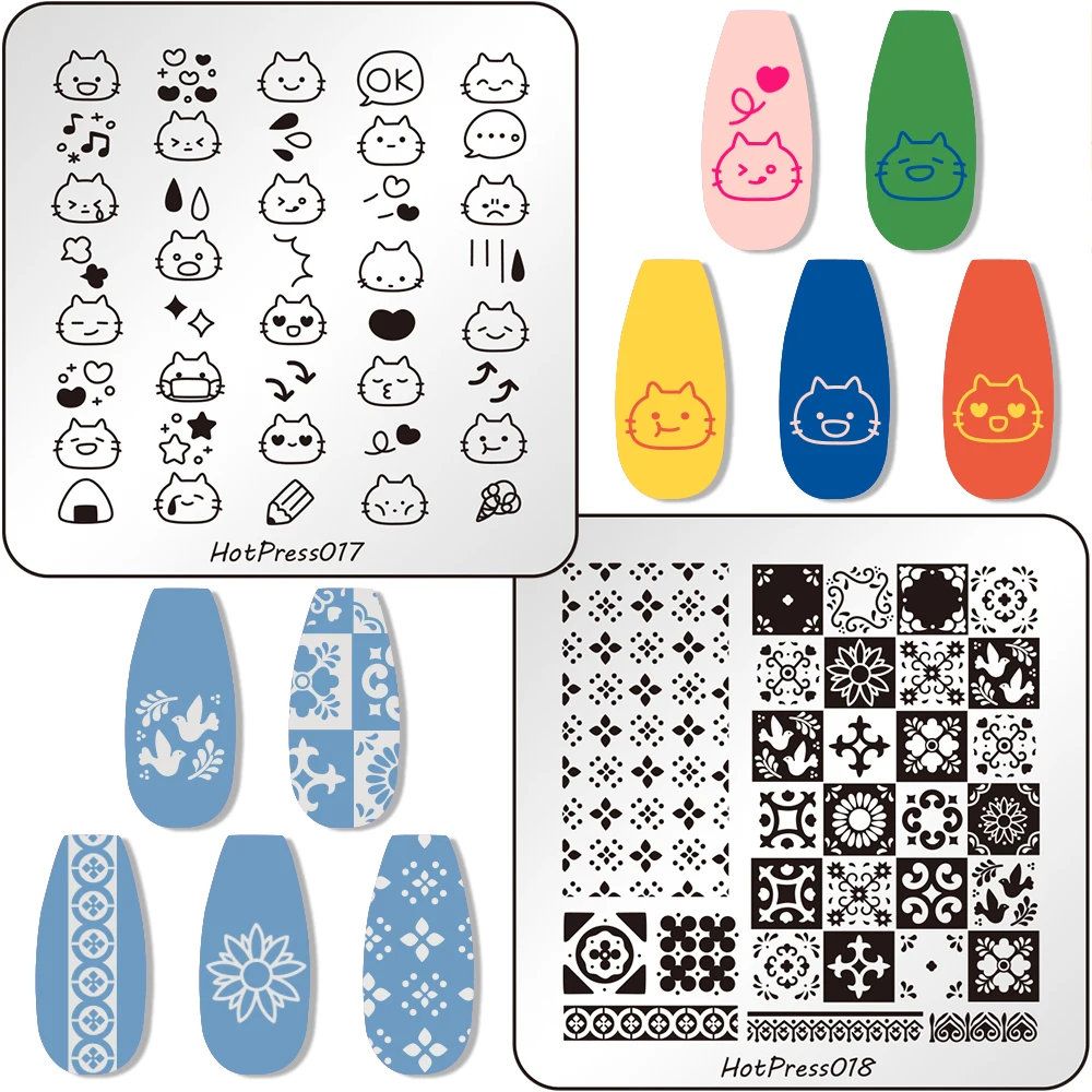 1pc 3D Cute Cat Patterns Modello di stampa per unghie fai da te Vintage Bohemia Style Nail Stamping Piatti Stencil Stamper Manicure Strumento fai da te