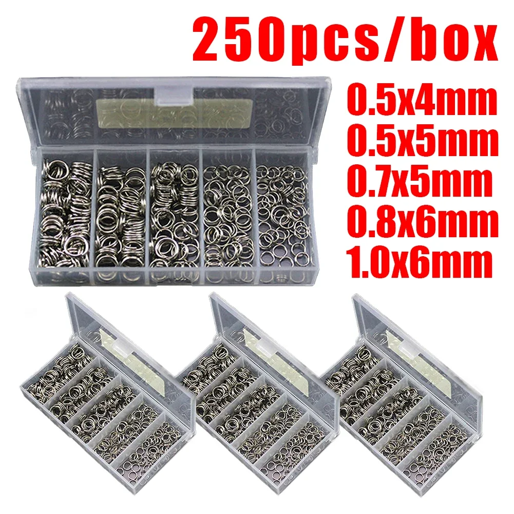 

250pcs Fishing Split Rings High Carbon Steel Fishing Double Ring Connector Heavy Duty Crank Hard Bait Accessories Tackle