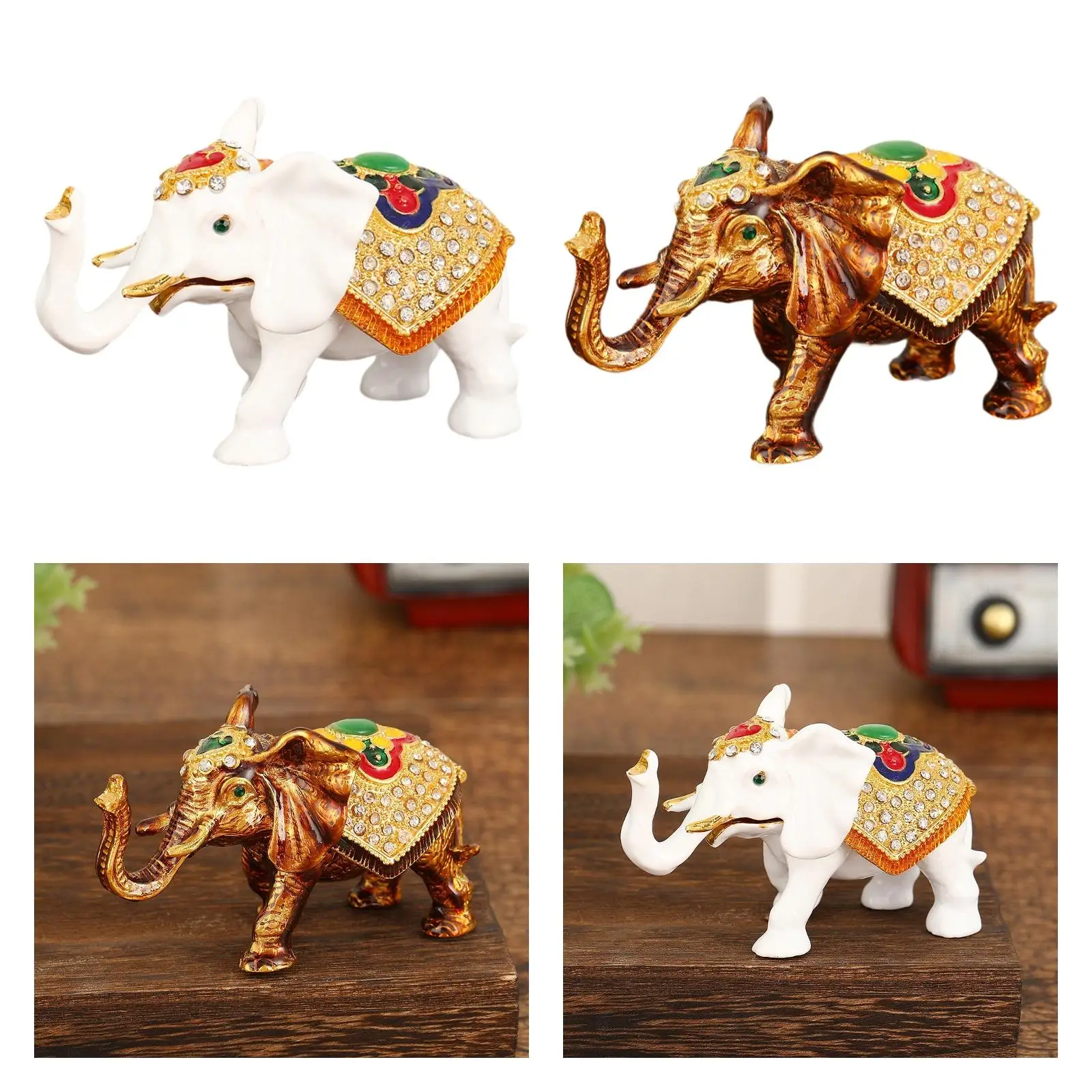 

Коробка для безделушек в виде слона, органайзер для ювелирных изделий на петлях, фигурка животного ручной работы