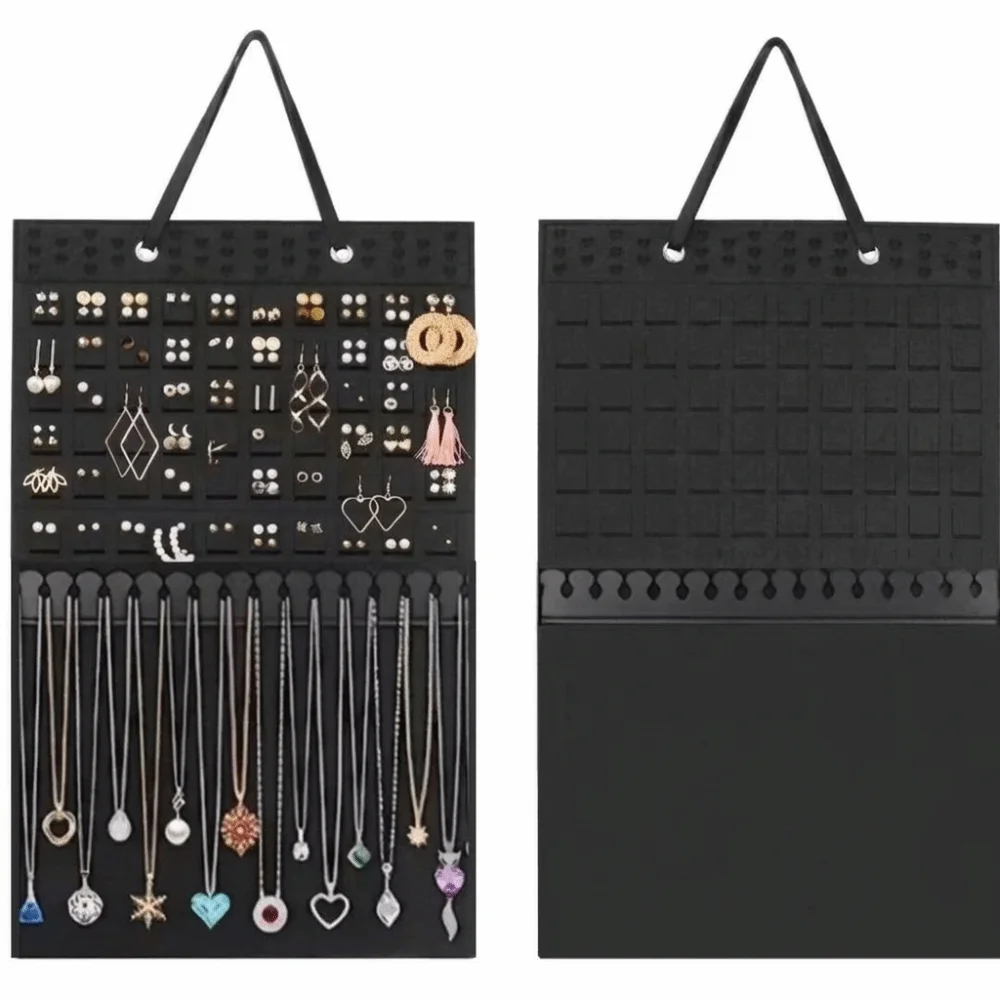 Wall Mounted Jewelry Organizer Bag Single/Double Sided Felt Jewelry Storage Space Saving Vertical Jewelry Display Bag