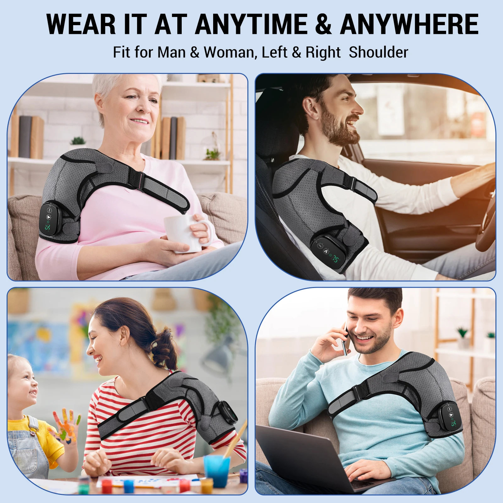 Electric Shoulder Massager 3 Levels Heating Vibration Massage Belt Shoulder  Brace Wrap Pad Rechargeable