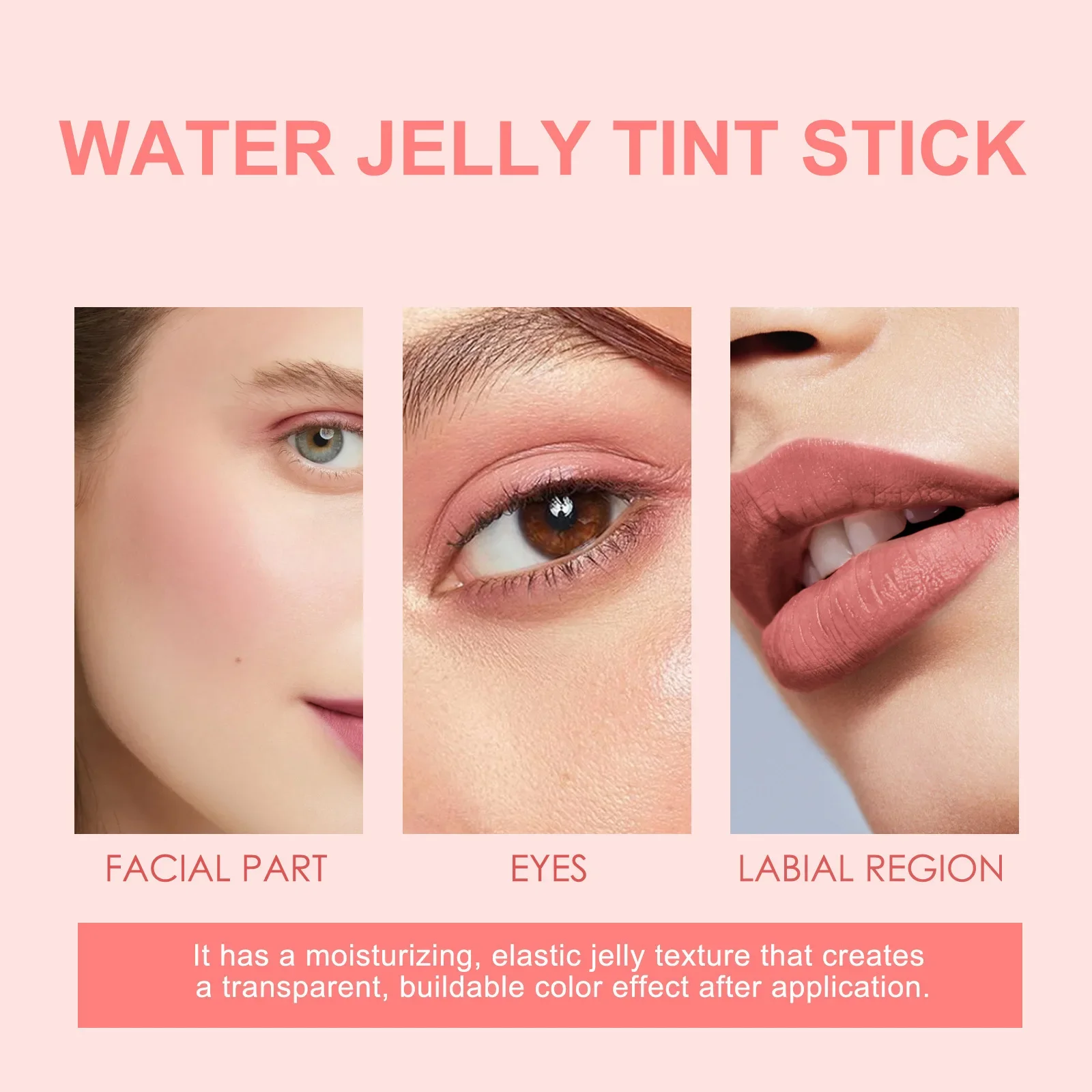 Sdotter New 2 in1 Water Jelly Tint Stick Waterproof Cosmetics Makeup Long Lasting Matte Lipstick Red Rouge Blush Stick for Face