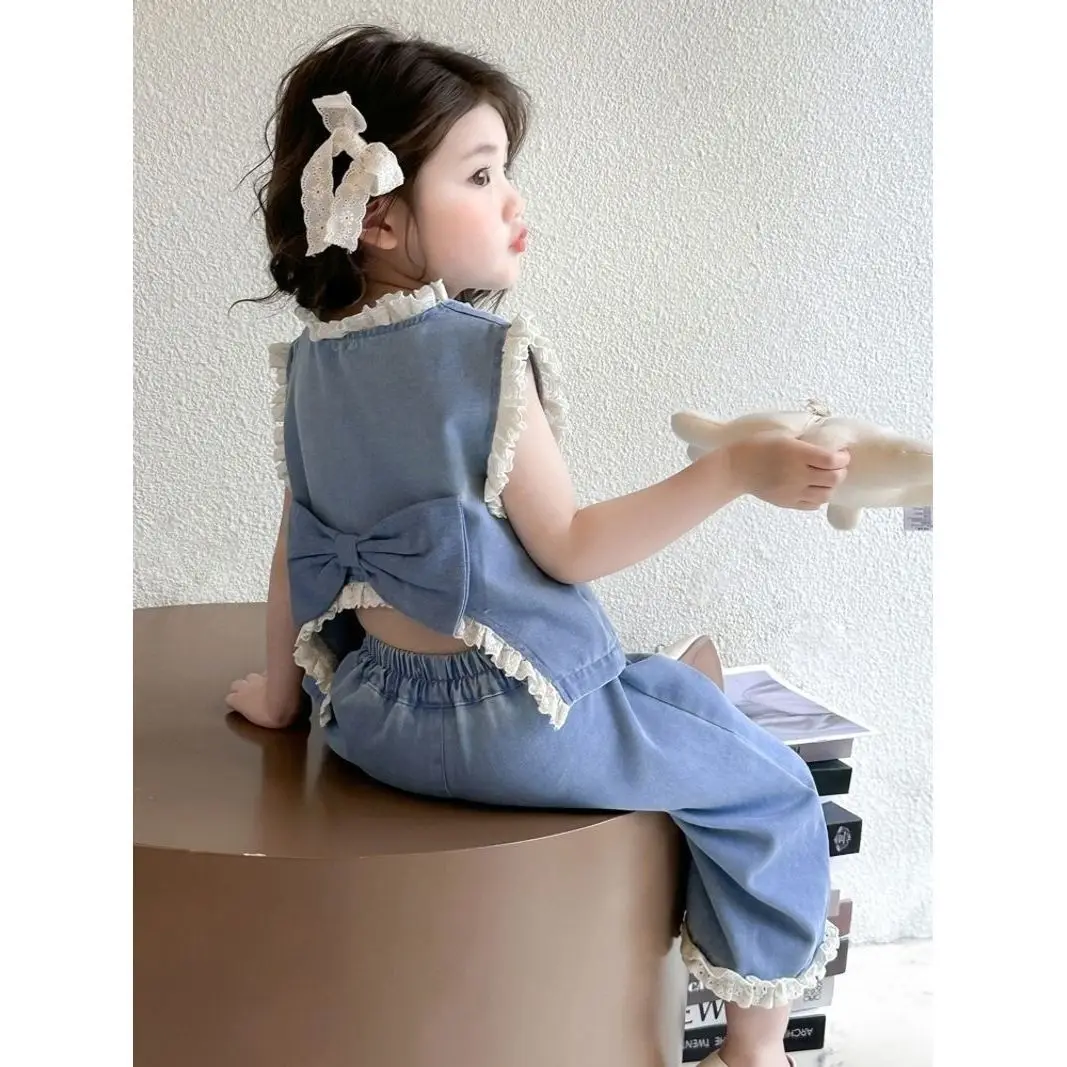 

Girls' Cowboy Set Summer 2025 New Children's Sets Baby Summer Sleeveless Top Fashionable Two Piece Set