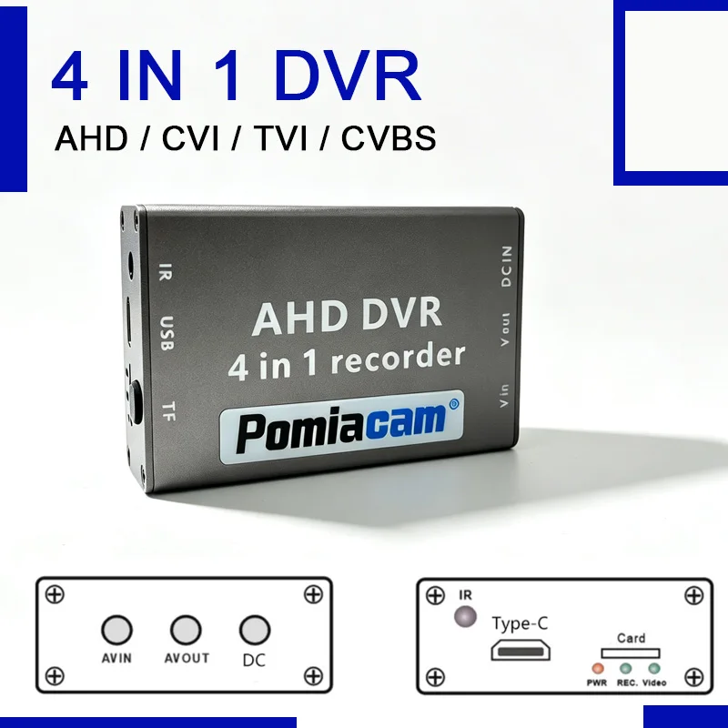 4 in 1 1CH HD SD DVR AHD/TVI/CVI/CVBS Signal Input CVBS Output OSD on/off 1080P USB-C 2mp Supports 256GB Video Recording FPV