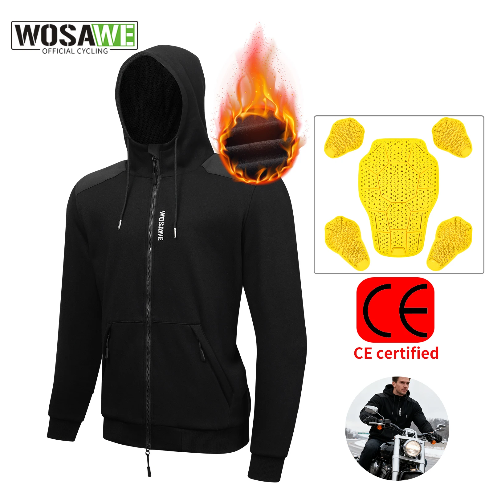 

WOSAWE Мужская мотоциклетная куртка для верховой езды CE сертифицированная защитная толстовка с капюшоном осень-зима мягкая одежда для мотоциклистов
