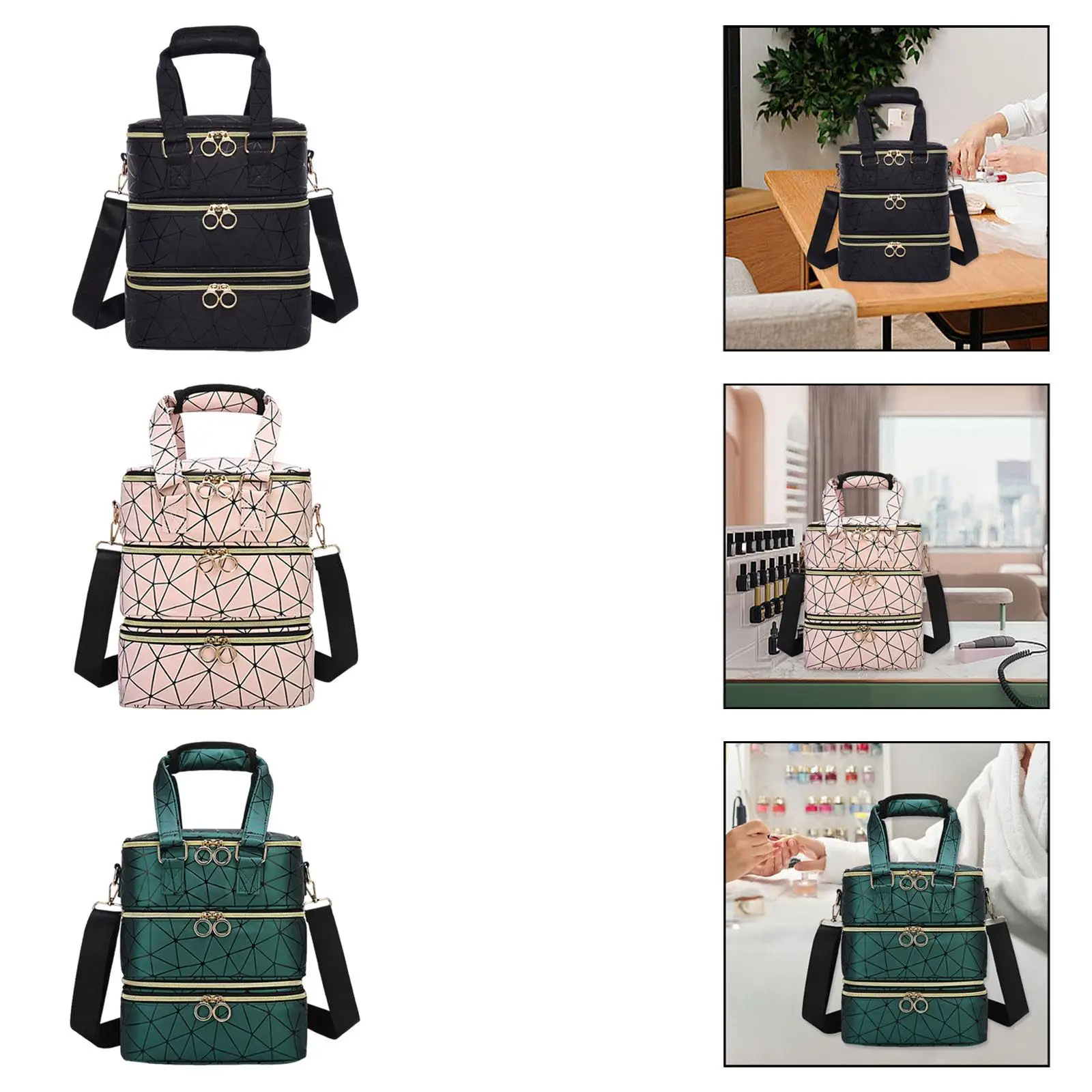 

Органайзер для лаков для ногтей, дорожный, универсальный, на молнии, с профессиональным плечевым ремнем, вместительная косметичка для аксессуаров